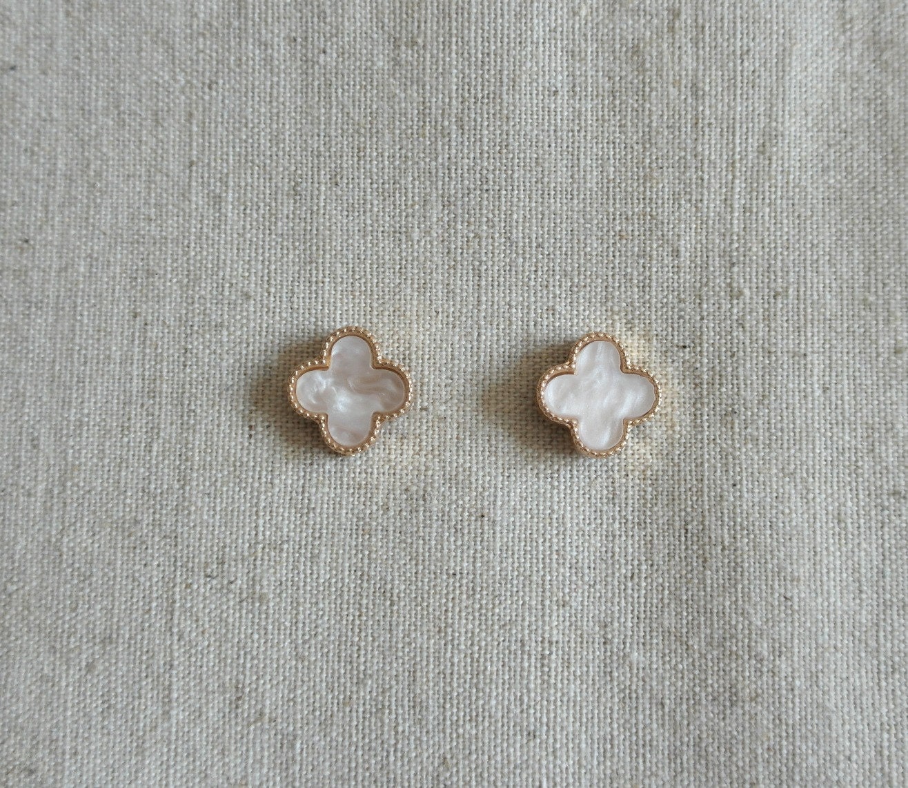 Delicate simple everyday alhambra ivory clover earrings