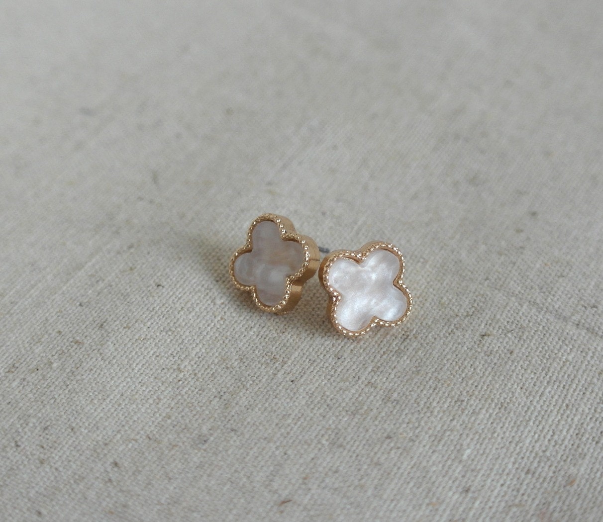 Delicate simple everyday alhambra ivory clover earrings
