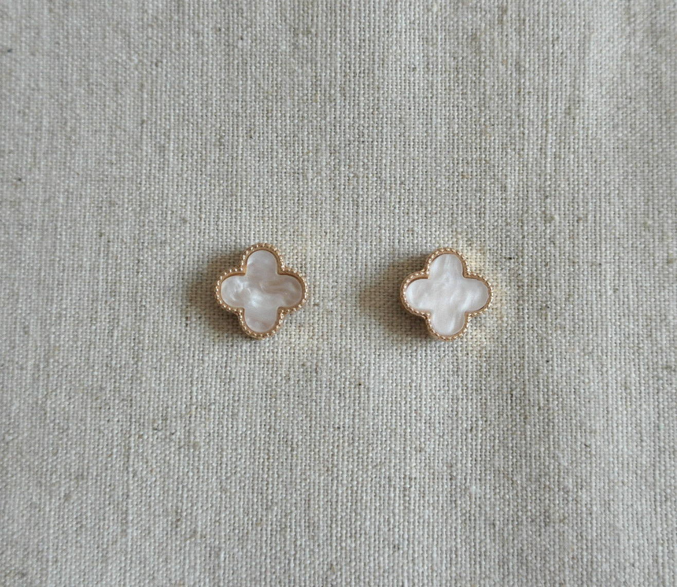 Delicate simple everyday alhambra ivory clover earrings
