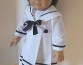 American Girl 18" doll  clothes - White Sailor Dress with Black Trim and Matching Beret