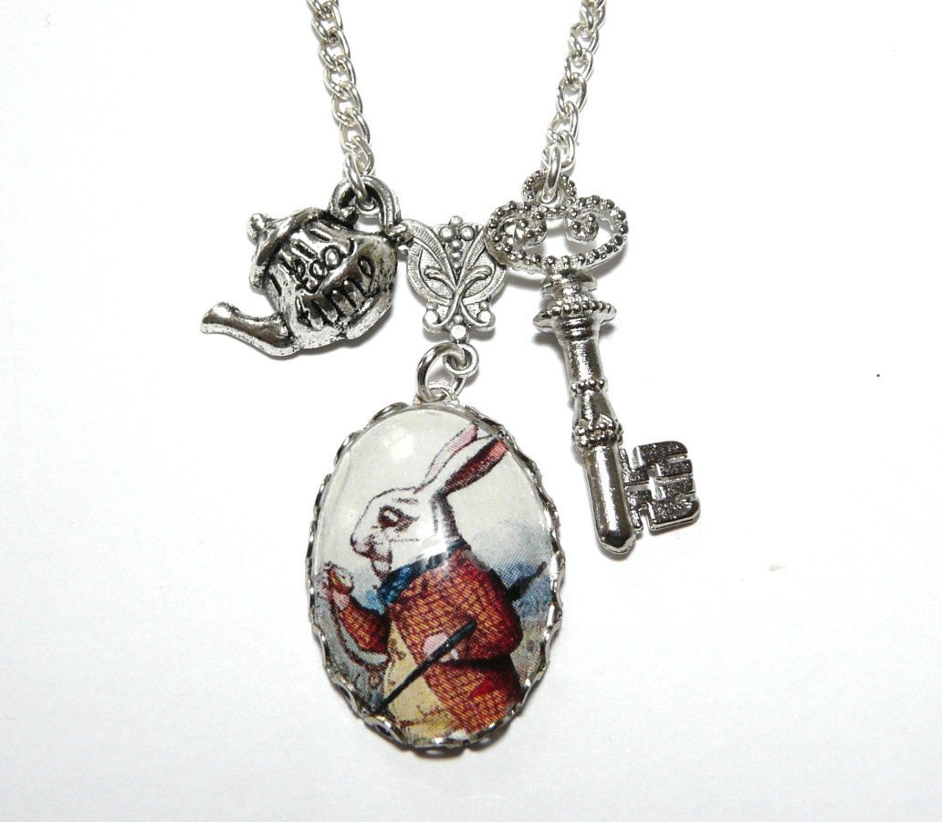 Follow The White Rabbit, Key & Tea Alice In Wonderland Necklace