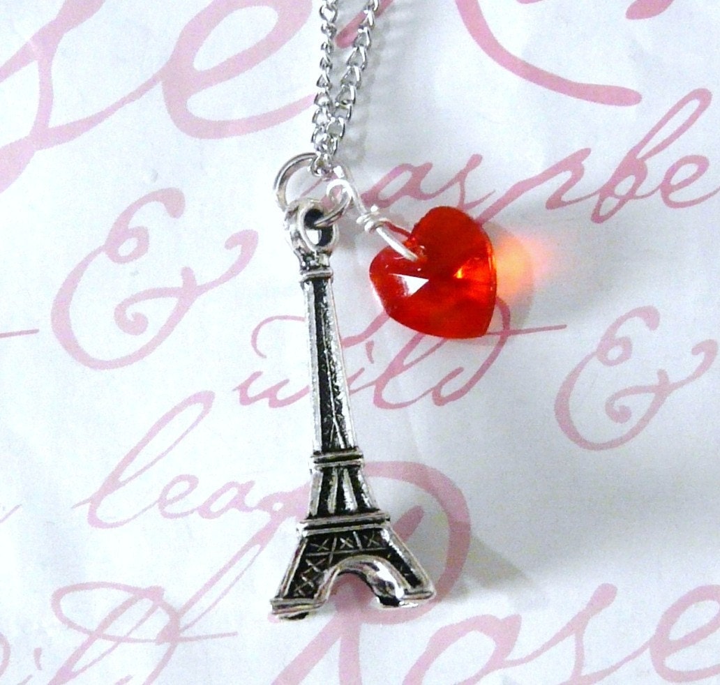 Paris Necklace, Eiffel Tower Necklace, Love Heart Necklace, French Pendant