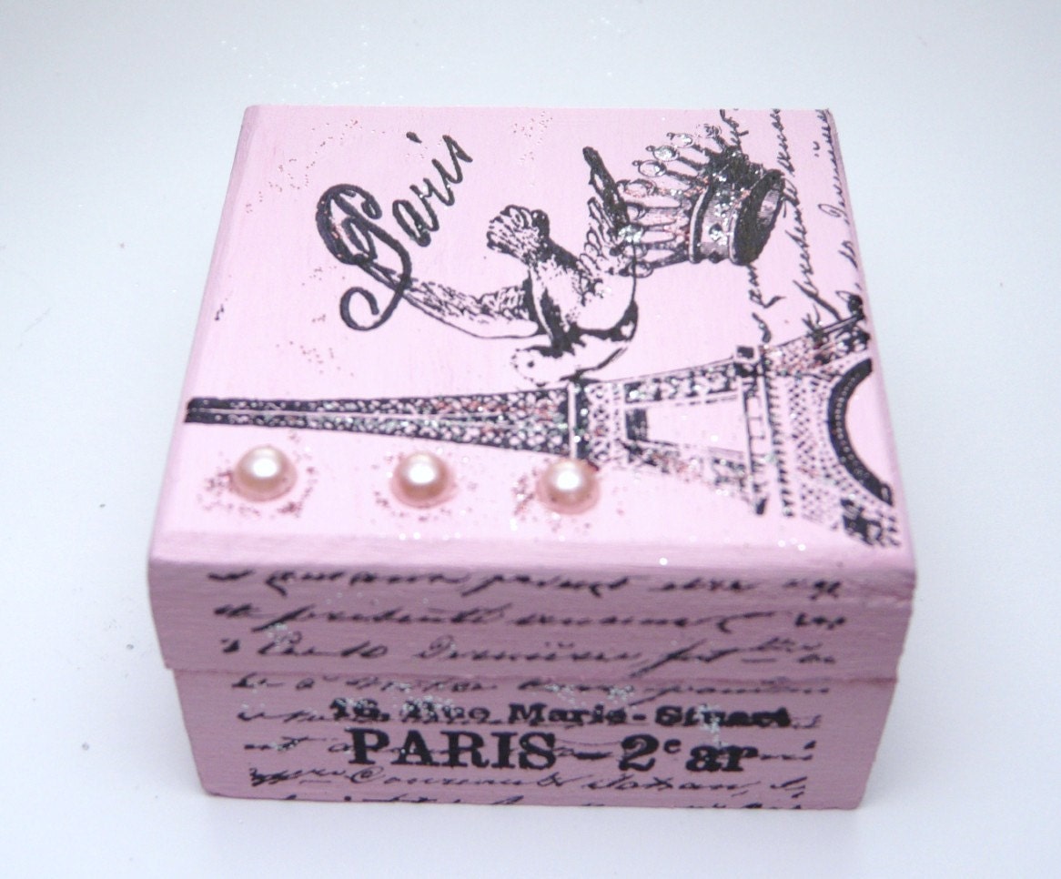 Pink Paris Jewelry Box, Keepsake Box, Pink Jewellery Box, Eiffel Tower, French