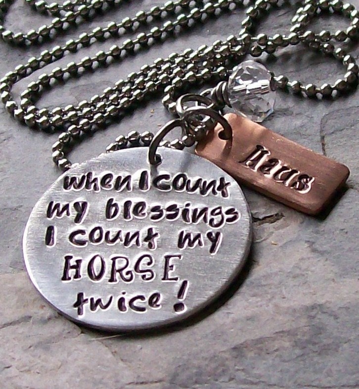 Personalized Custom Handstamped Horse Quote Necklace for Equestrian or Horse Lover.