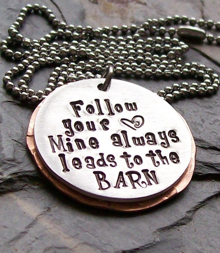 Handstamped Horse Cowgirl- Equestrian-Follow Your Heart Pendant Necklace-Mixed Metals