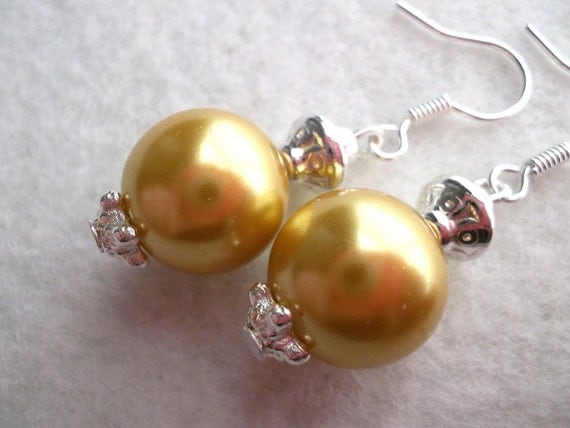 Pearl Earrings Dangle Golden Yellow Chunky Gold Pearls