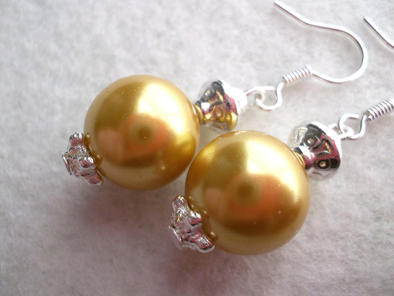 Pearl Earrings Dangle Golden Yellow Chunky Gold Pearls