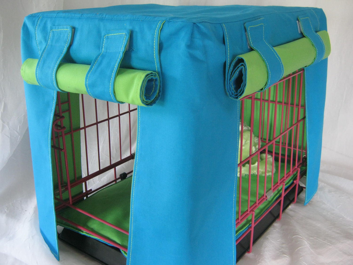 Fabric Crate Cover Fully Lined in Lime and Teal