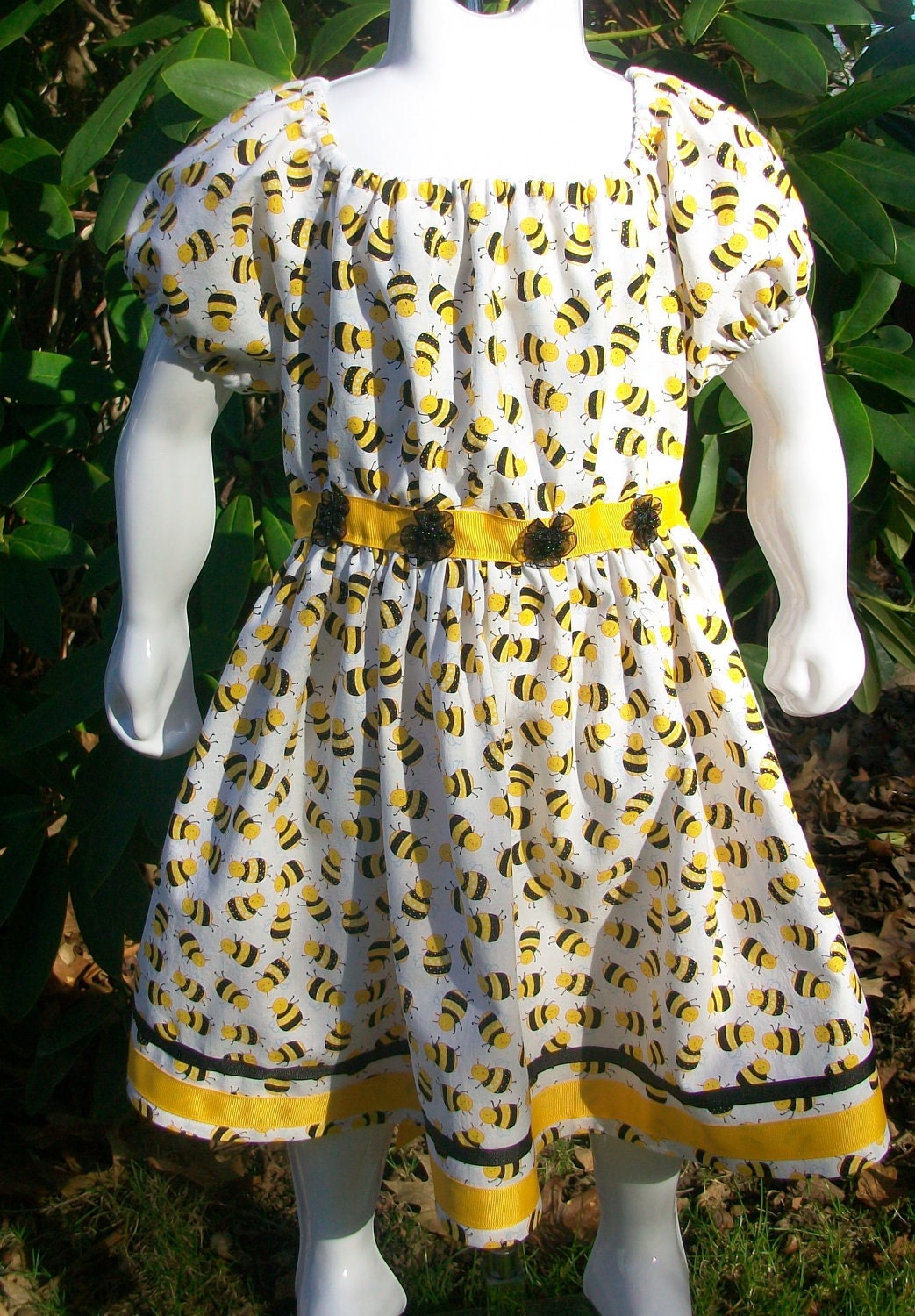 Girl's Peasant Dress- Size 4 Bumblebee Peasant Dress - SewGammySew