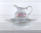 Small Floral Ceramic Pitcher and Basin