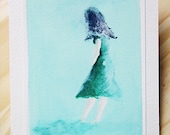 Sewn Art Print - Fall Behind, Original Painting, Pastel colors, Mint Green, Green Dress, Lady in Green - thelittlehappygoose