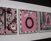 Pink  Black Customized Name Sign Plaque - Personalized Name Sign - Wall Hanging - Baby Kids Personalized Customized Nursery Name Plaque Sign