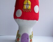 Toadstool house, Rose Cottage, felt, embroidered, pincushion, collectable, mushroom house, fairy house