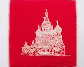 Art Card Moscow - St Basil's Cathedral - Screen Print White on Red