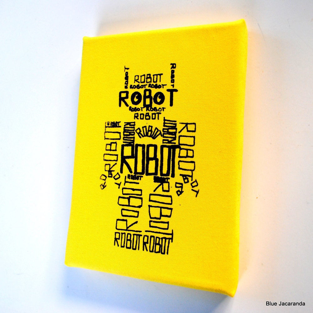 Robot Stretched Print - Word Art - Black on Yellow