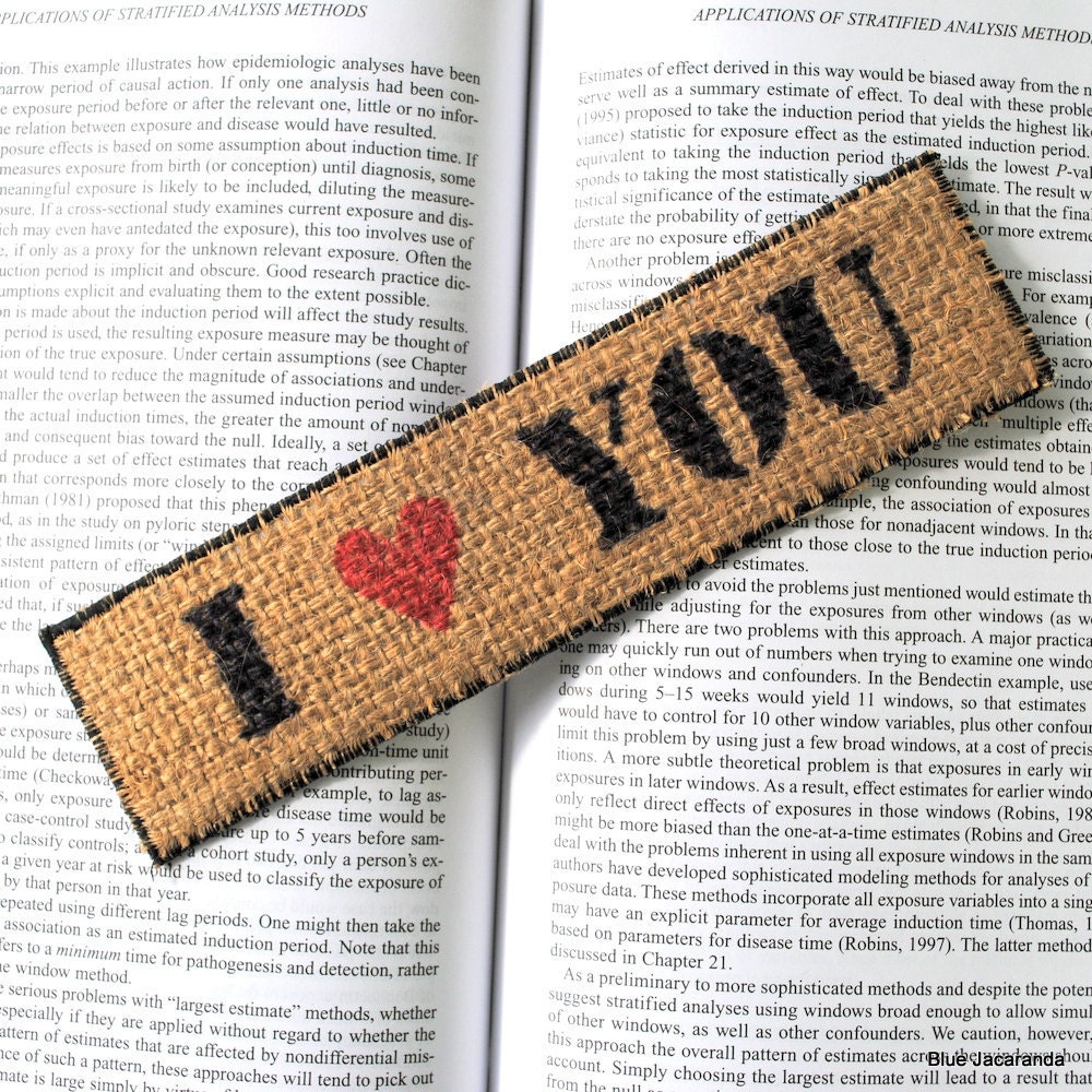 Burlap Bookmark I Heart You - Upcycled Coffee Sack