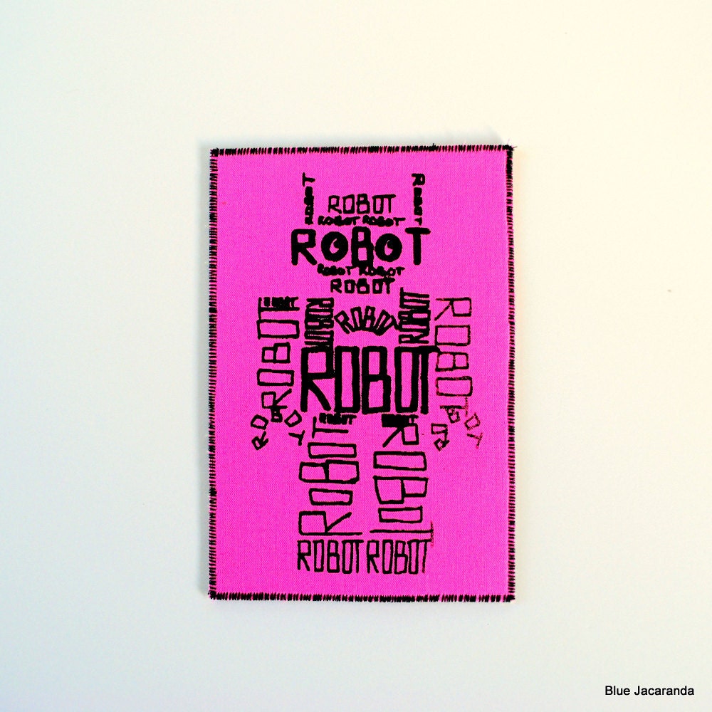 Pink Robot Word Art Card Screen Print