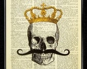 DIGITAL PRINT, Skull print, Skull gifts, Skull decor, Skull Head,Skull Home Decor,Dictionary print Book Art-GEEKERY Geek Skull King Mustache