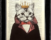 CAT PRINT, Fun GEEKERY Art, Cat Wall Art Cat Wall Decor, Cat Wall Hanging, Dictionary Page Art Dictionary Page Print - Royal Cat Suit King
