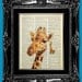 Animal Art Print - Giraffe with giraffe earring - Mixed Media Vintage Dictionary art print, Dictionary print, ORIGINAL ARTWORK hand painted