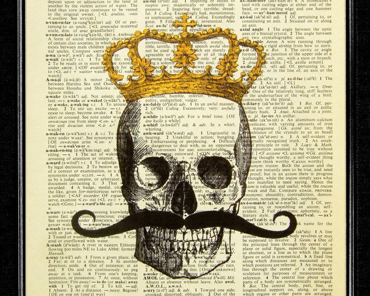 DIGITAL PRINT, Skull print, Skull gifts, Skull decor, Skull Head,Skull Home Decor,Dictionary print Book Art-GEEKERY Geek Skull King Mustache