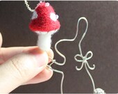 Rabbit and Mushroom, Necklace - wire, crystal beads, wool felt