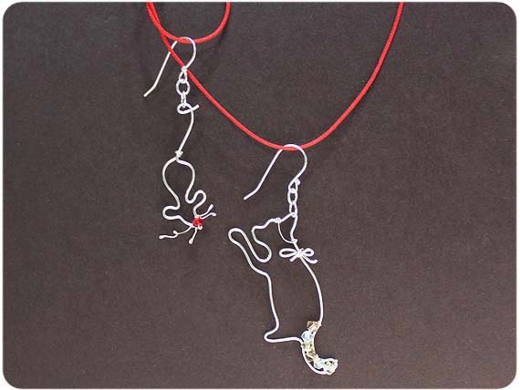 Cat and Mouse Earring- Sterling Silver, Crystal beads