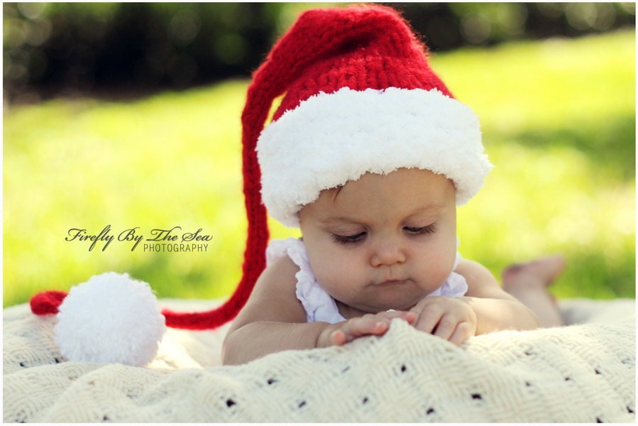 Christmas Baby Santa's little helper hat, perfect newborn holiday photo prop and  warm everyday use hat.