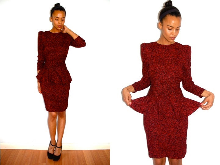 RESERVED shaynzbay: Vtg Floral Red & Black Printed Peplum Wiggle Dress