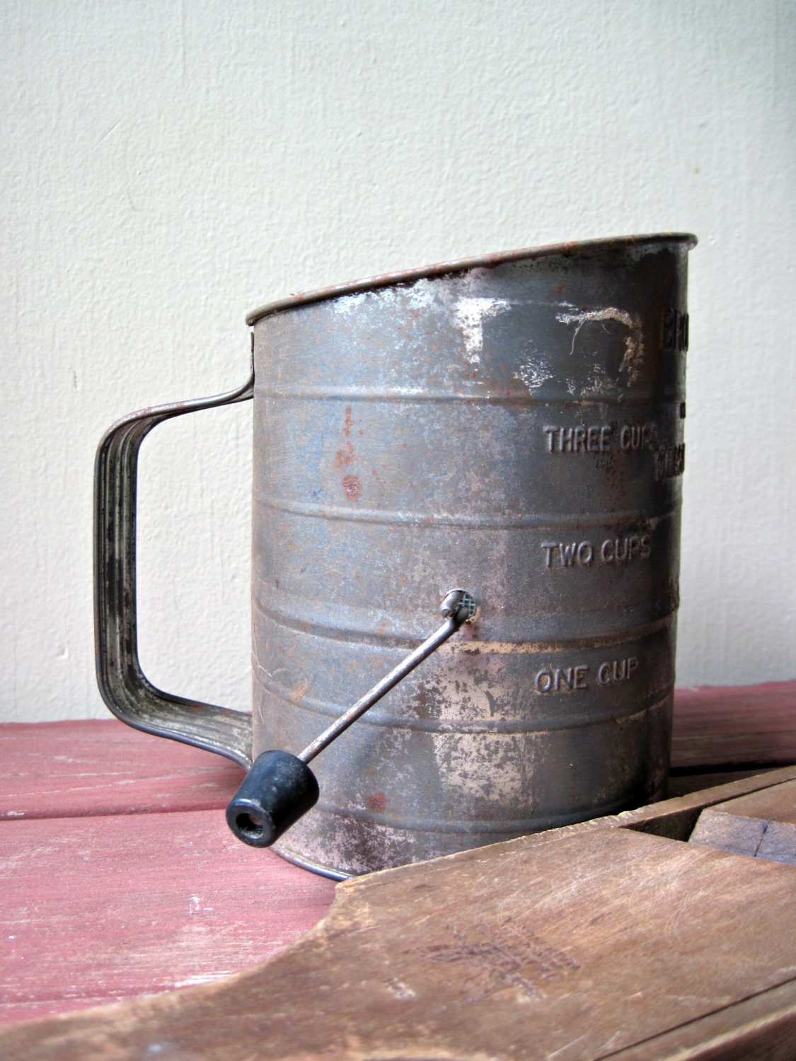 Vintage Bromwells Flour Sifter and Wood Vegetable Slicer Instant Collection Vintage Kitchen Decor Primitive Farmhouse Rustic