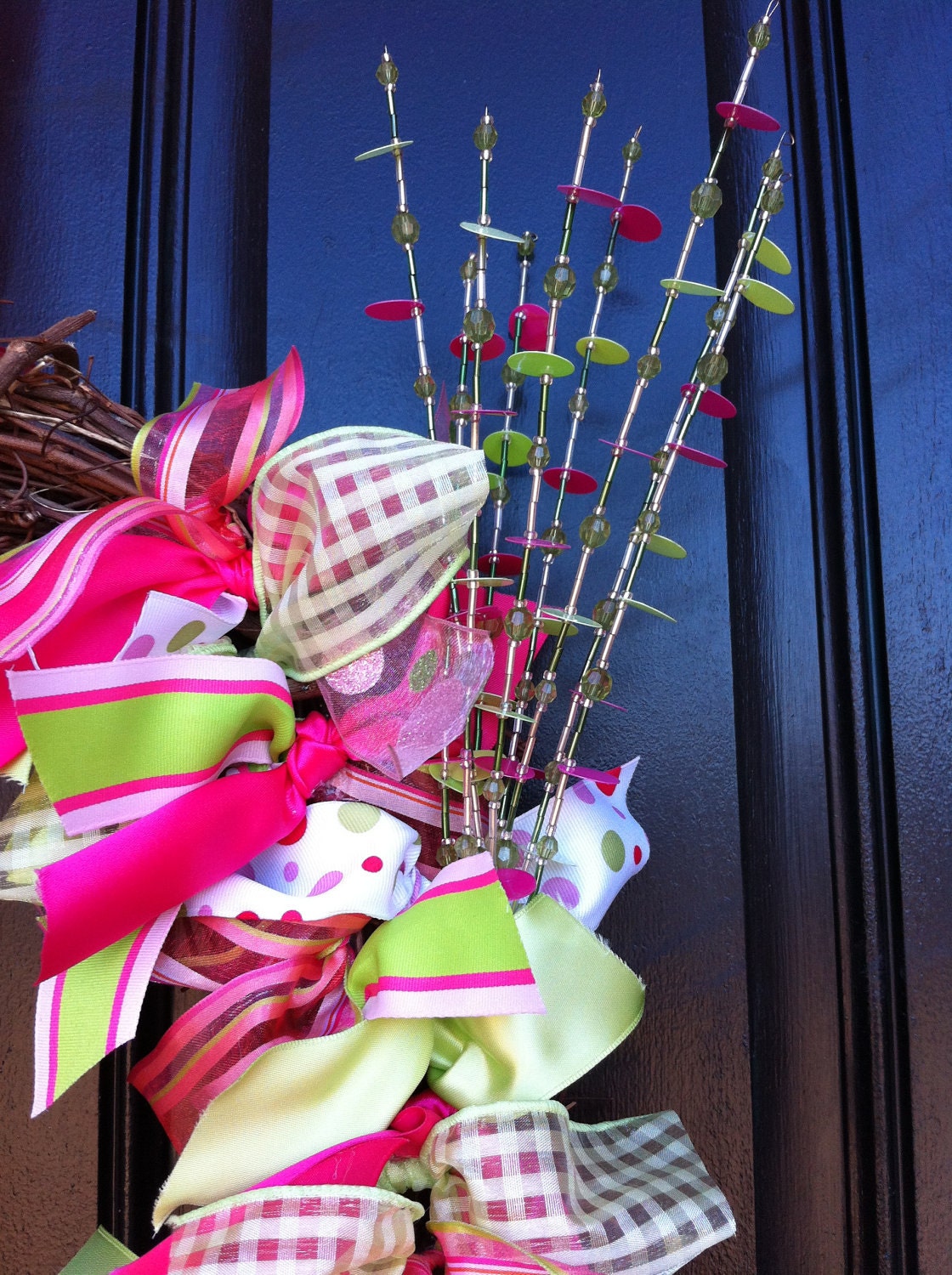 Summer Wreath with Monogram in Pink and Green - SummerWreath - Spring Wreath - Monogram Wreath