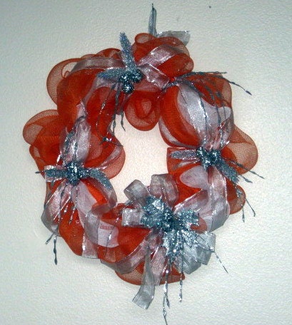 Orange and White with Silver Mesh Wreath