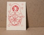 Matryoshka Doll Hand Printed Gocco Print Perfect For Valentine's