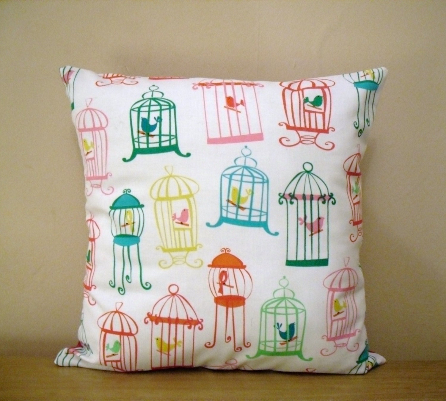 Pillow Cushion Cover made with Michael Miller Tweet Tweet Fabric