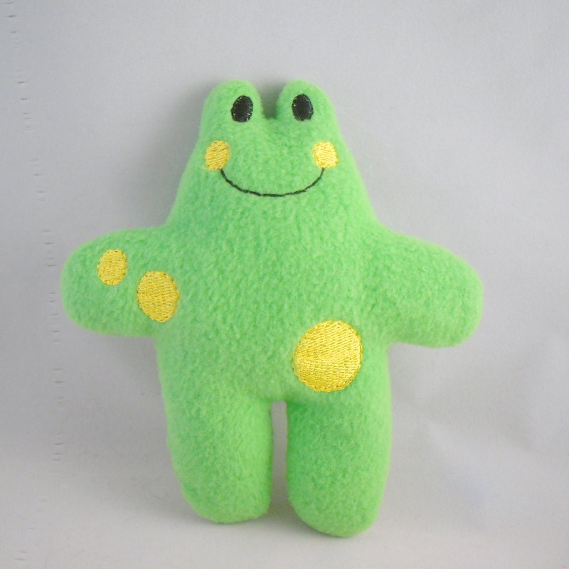 Embroidered Frog Stuffed Toy made with Green Fleece