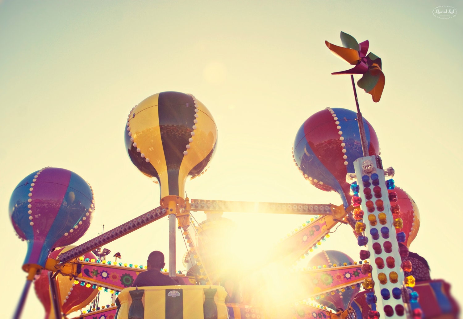 Fine Art Photography -  retro fair carnival vintage ride yellow sky children kids 8x10 original photo print wall art decor