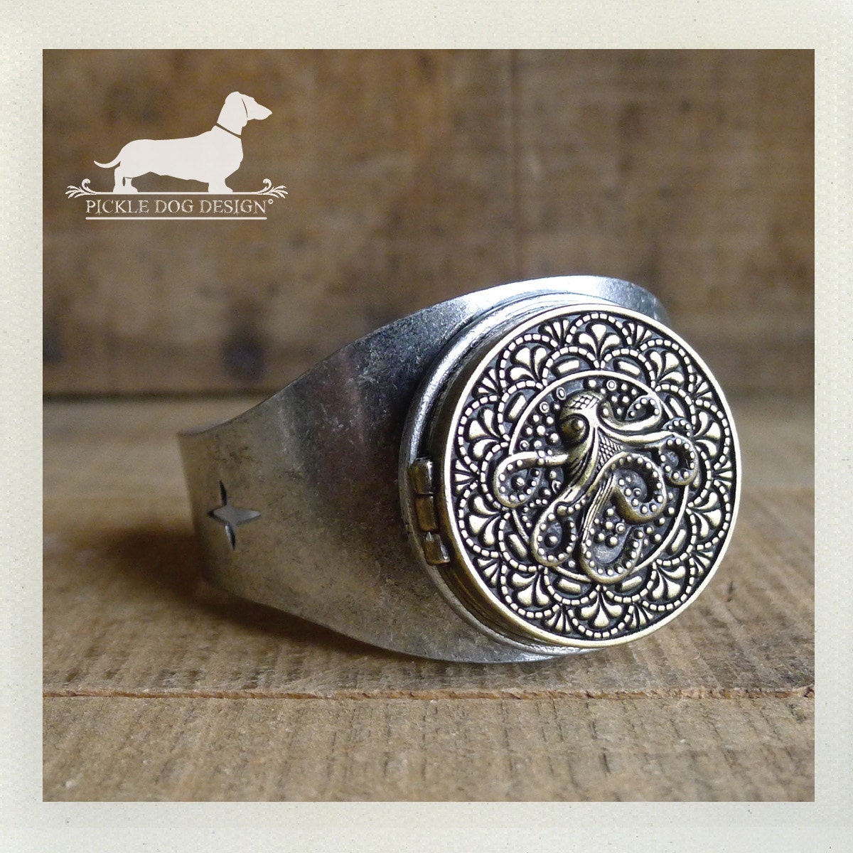 Under The Sea. Locket Cuff Bracelet -- (Vintage-Style, Octopus, Sea, Ocean, Beach, Nautical, Unique, Funky, Summer, Birthday Gift Under 40)