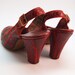 40s red snakeskin heels sling back peep toe size 6