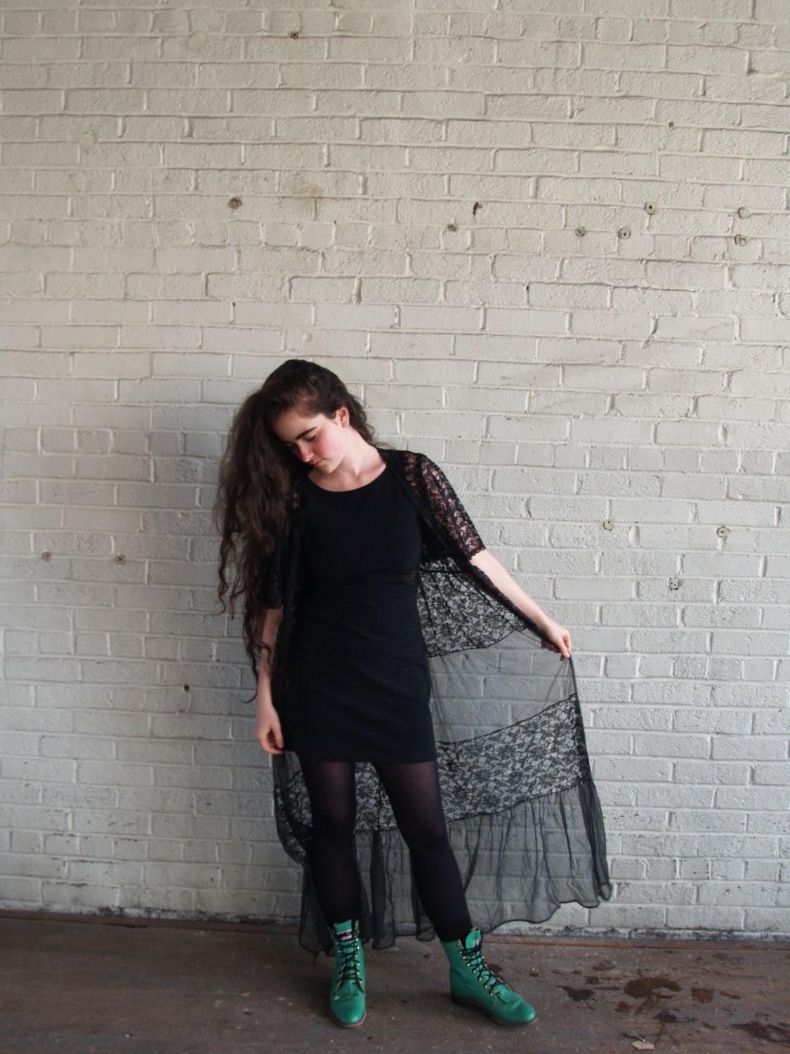 RESERVED for gretadavis 60s black sheer lace robe large