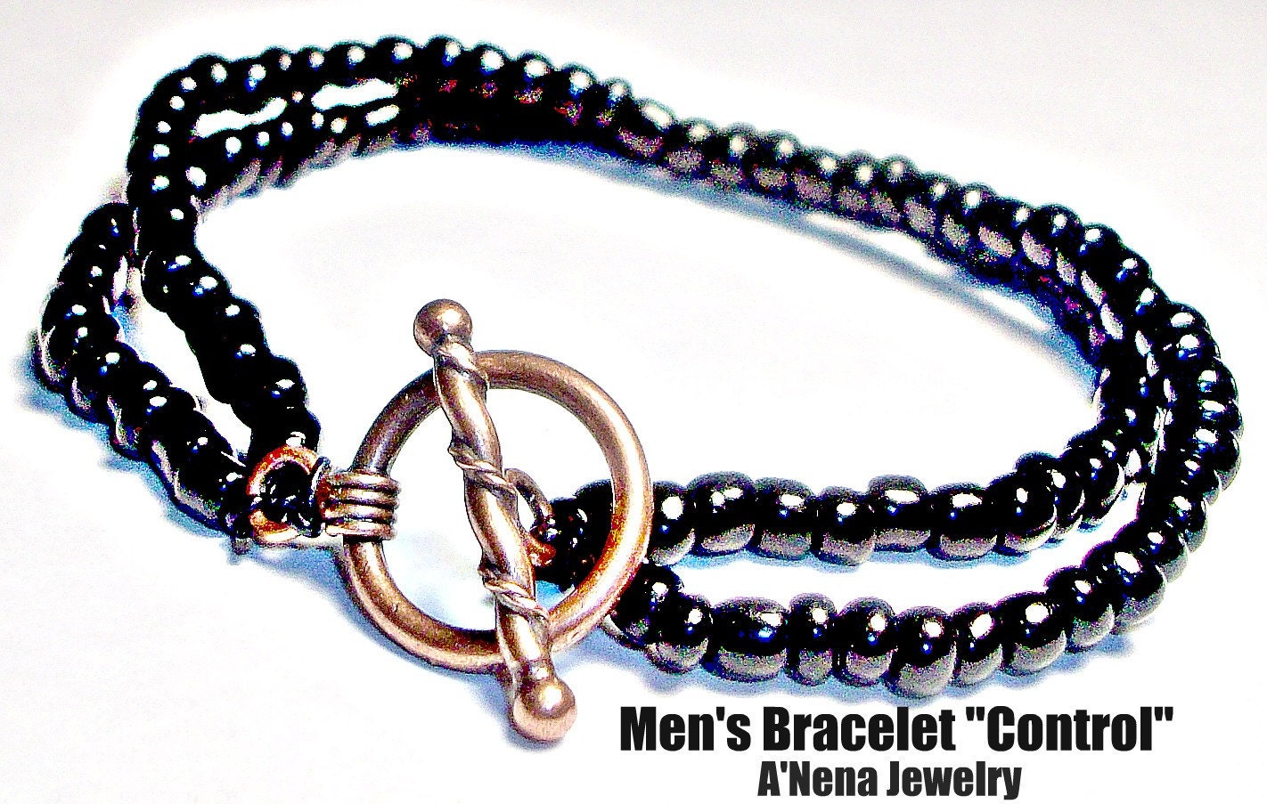 Men's Bracelet  "Control "  Hematite And A  Copper Toggle  Clasp