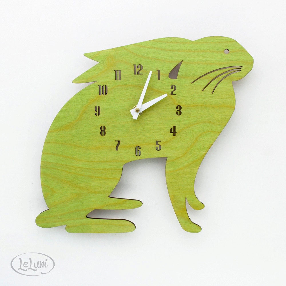 The "Mamma Lime Green Hare" designer wall mounted clock from LeLuni