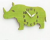 The "Rotund Rhino in Lime Green" designer wall mounted clock from LeLuni