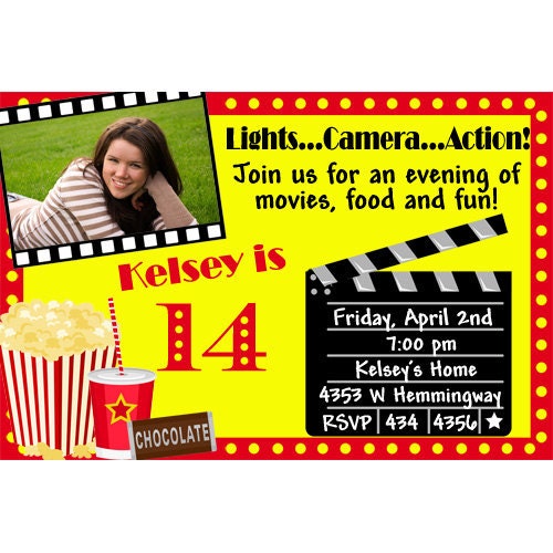 Movie Night Movie Theater Invitations Birthday Digital File