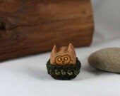 Owl and crocheted nest Wooden Toy - Nature Table - Waldorf Animal