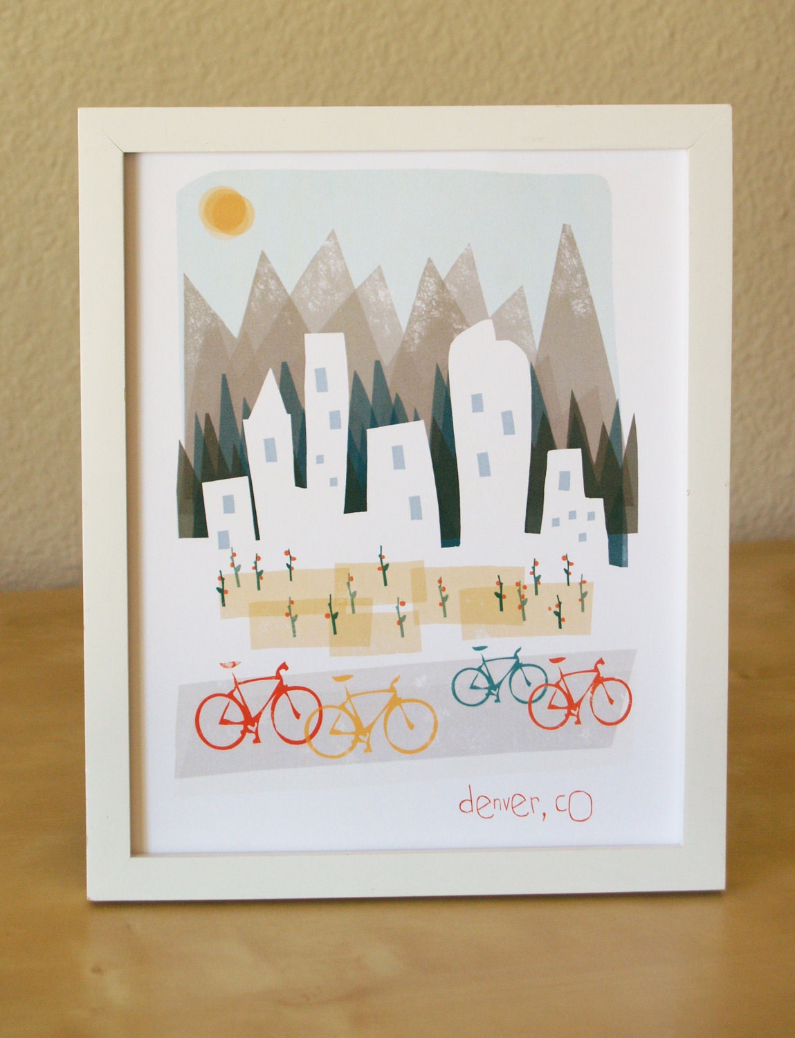 Denver art print illustration - 8x10 - mountain city buildings poster wall decor