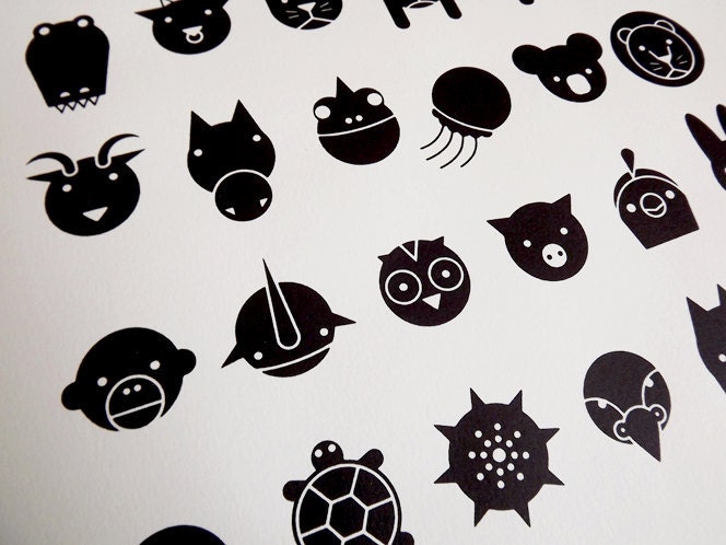 Animal Alphabet A3 Screenprint in Black by hello DODO