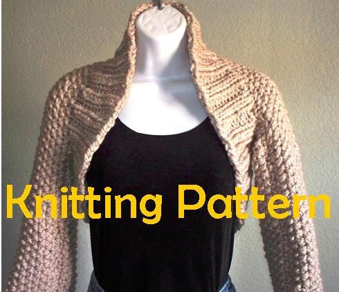 Plus Size Chunky Long Sleeve Shrug - PDF KNITTING PATTERN - worldwide delivery. American and British instructions available.
