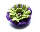 Felt Brooch - Felted Flower - Hand Felted Brooch - Violet Green Flower  - Wool Flowers Felted Brooch