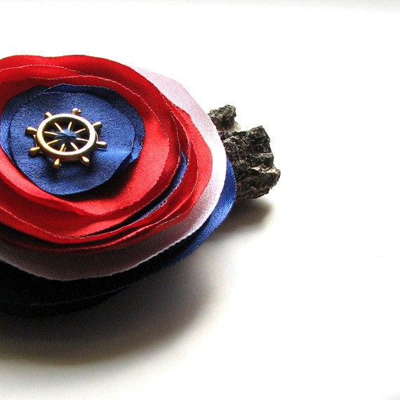 nautical brooch fabric brooch navy red white
