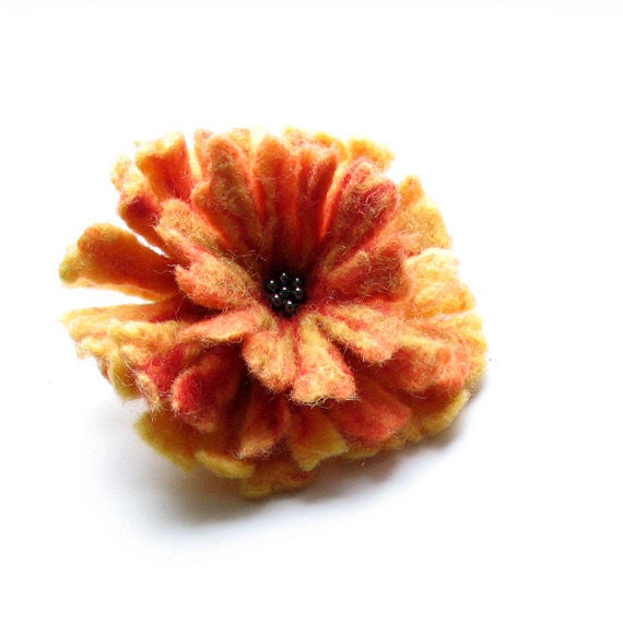 Felt flower Felted brooch Orange brooch felt Fancy flower Felt orange brooch Accessories woman